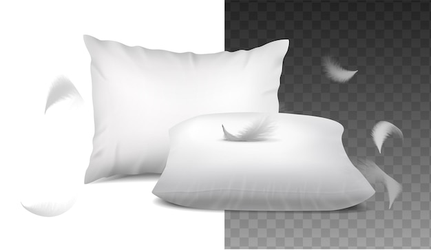 Free Vector realistic vector illustration sweet dreams design concept mockup white pillows with flying feat