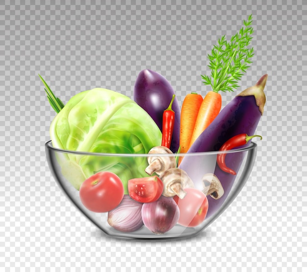 Free Vector realistic vegetables in glass bowl