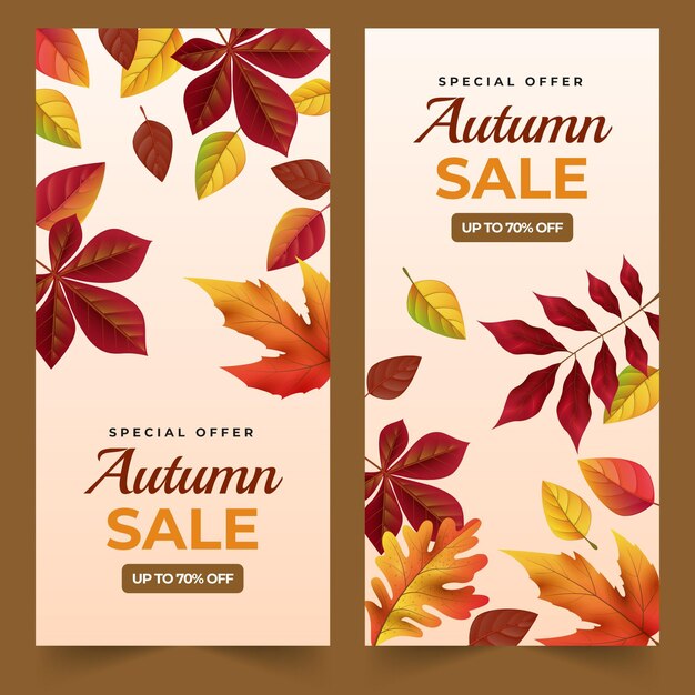 Realistic vertical autumn sale banners set