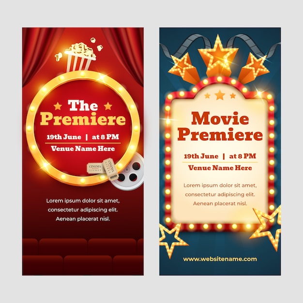 Realistic vertical banners collection for movie premiere event