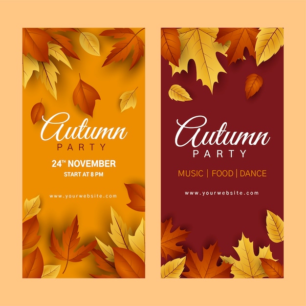 Realistic vertical banners set for autumn celebration