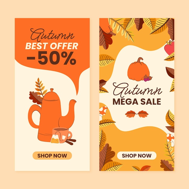 Realistic vertical banners set for autumn celebration