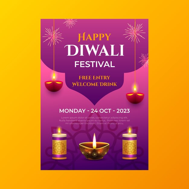 Realistic vertical flyer template for diwali celebration