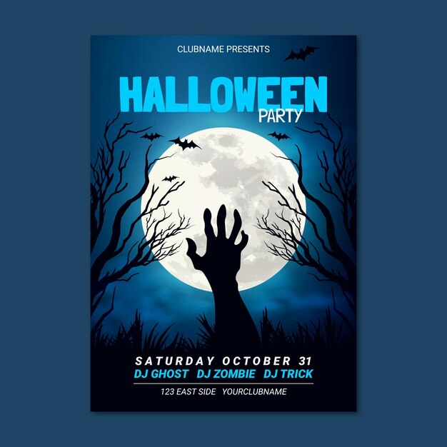 Realistic vertical halloween party flyer template