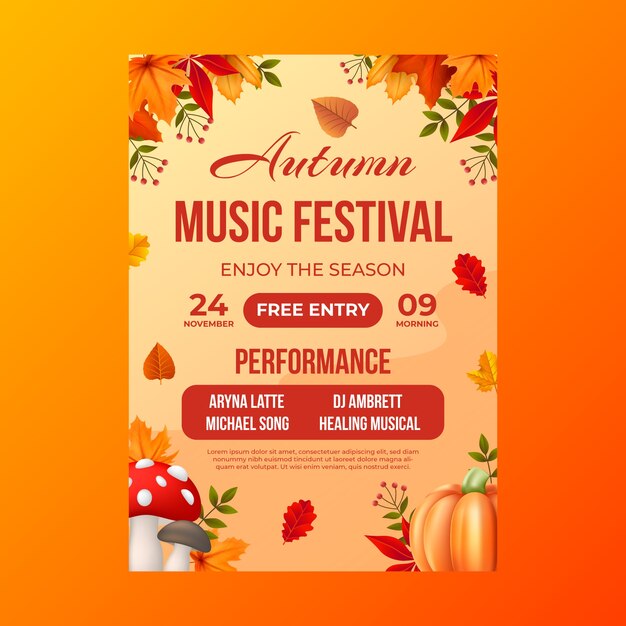 Realistic vertical poster template for autumn