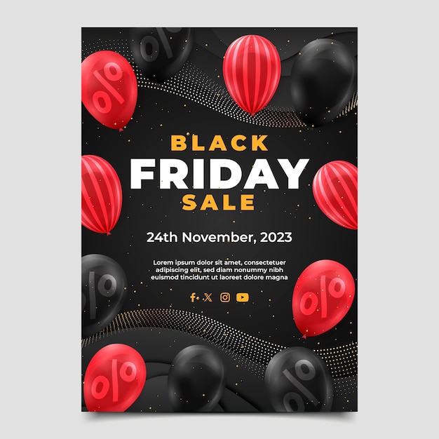 Free vector realistic vertical poster template for black friday sale