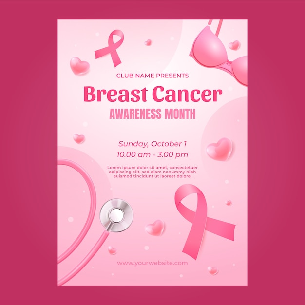 Free Vector realistic vertical poster template for breast cancer awareness month