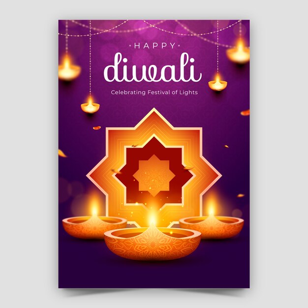 Realistic vertical poster template for diwali festival celebration