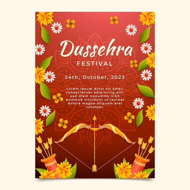 Free Vector realistic vertical poster template for dussehra festival celebration