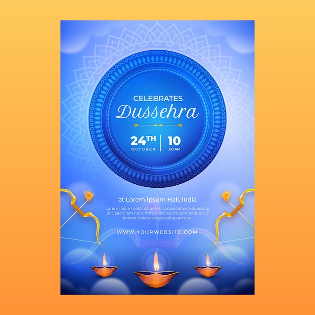 Realistic vertical poster template for dussehra festival celebration