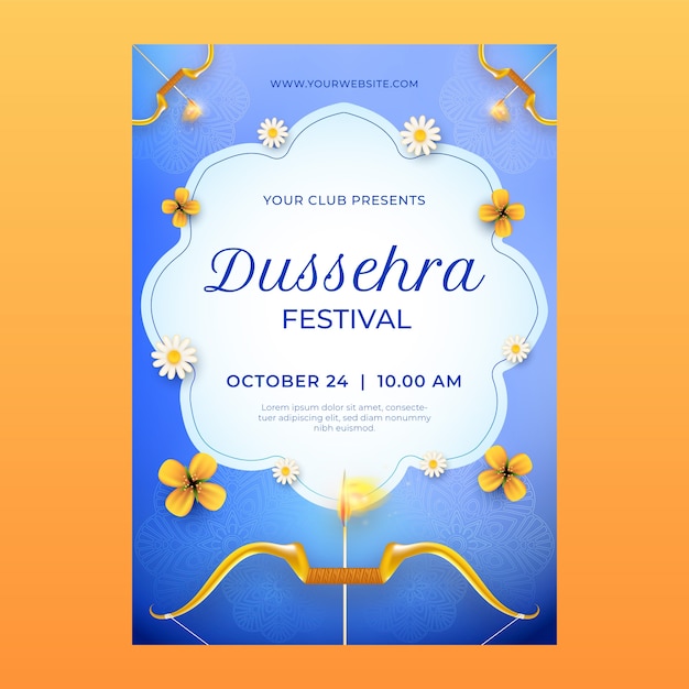 Realistic vertical poster template for dussehra festival celebration