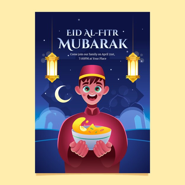 Realistic vertical poster template for eid al-fitr celebration