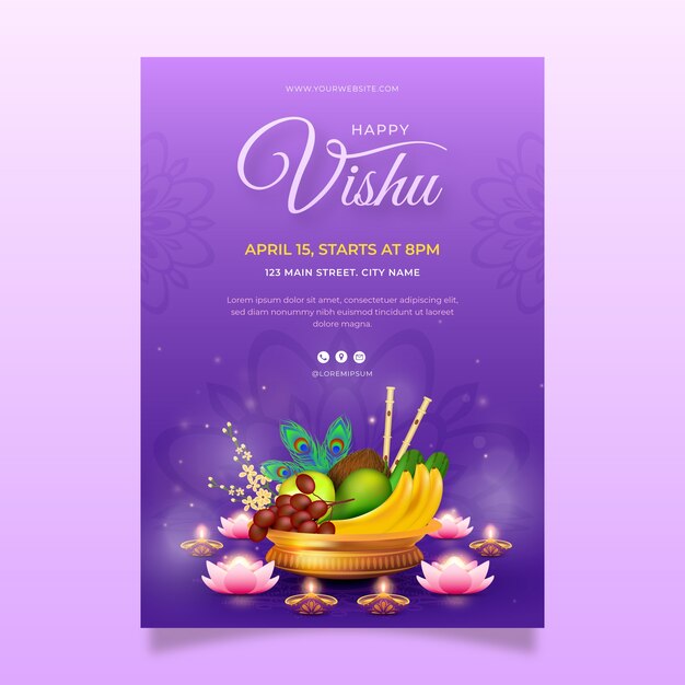 Realistic vertical poster template for hindu vishu festival celebration