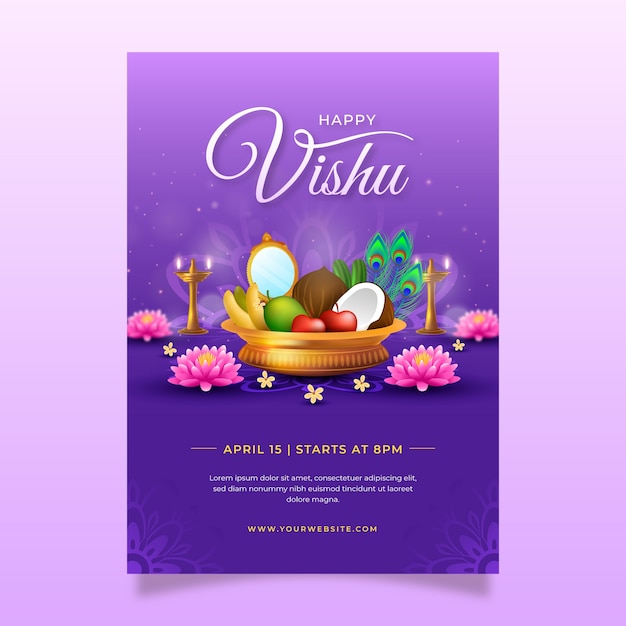 Realistic vertical poster template for hindu vishu festival celebration