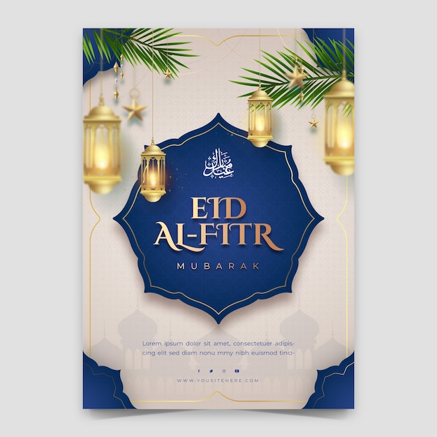 Realistic vertical poster template for islamic eid al-fitr celebration