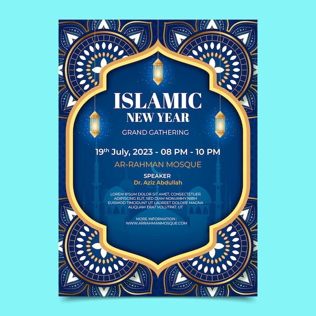 Realistic vertical poster template for islamic new year celebration