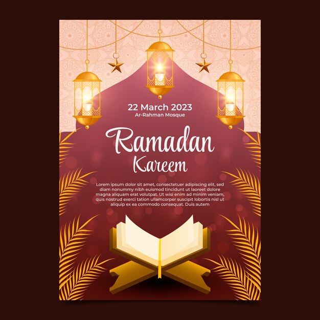 Realistic vertical poster template for islamic ramadan celebration