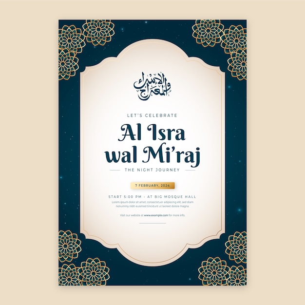 Free Vector realistic vertical poster template for isra miraj