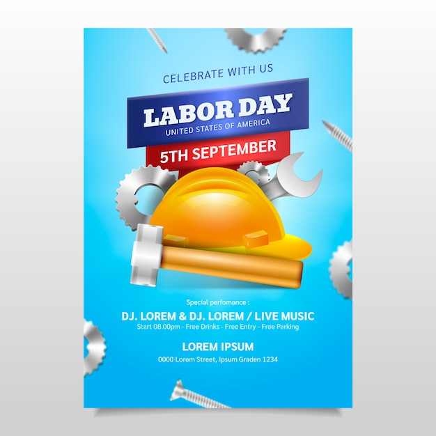 Free vector realistic vertical poster template for labor day celebration