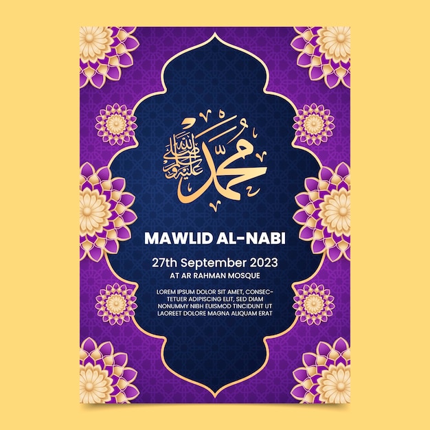 Realistic vertical poster template for mawlid al-nabi celebration