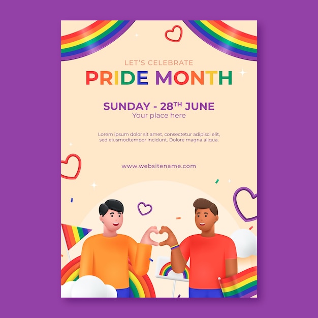 Free Vector realistic vertical poster template for pride month celebration