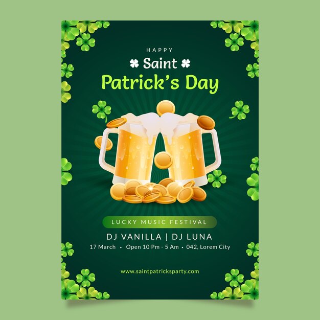 Realistic vertical poster template for st patrick's day celebration