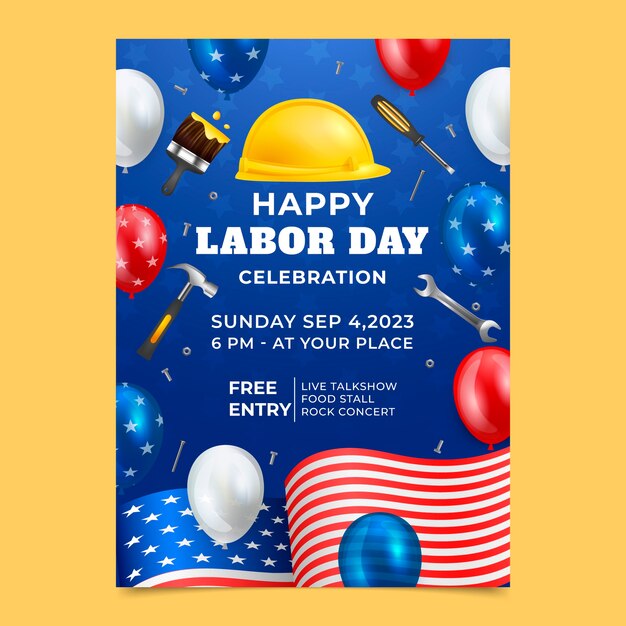 Realistic vertical poster template for us labor day celebration