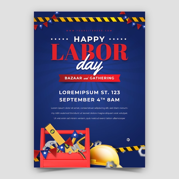 Free vector realistic vertical poster template for us labor day celebration