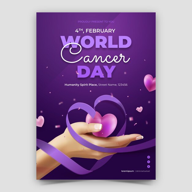 Free Vector realistic vertical poster template for world cancer day awareness