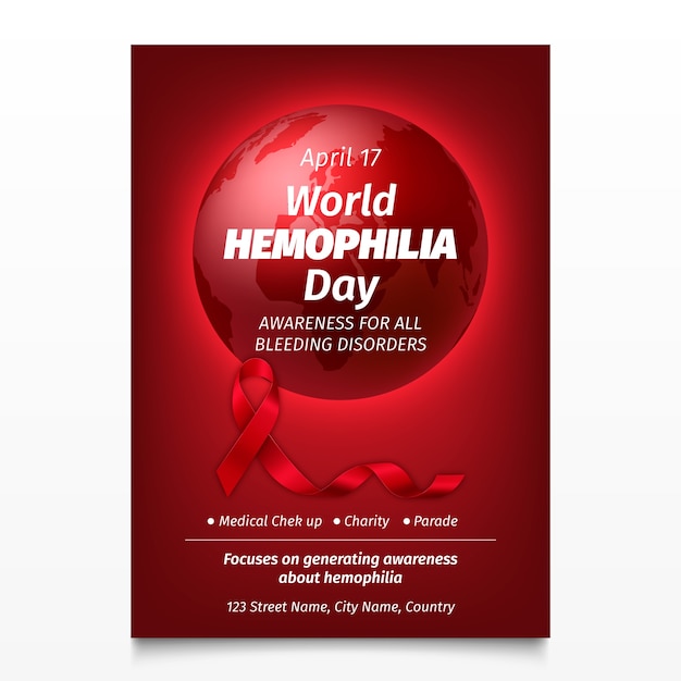 Realistic vertical poster template for world hemophilia day awareness