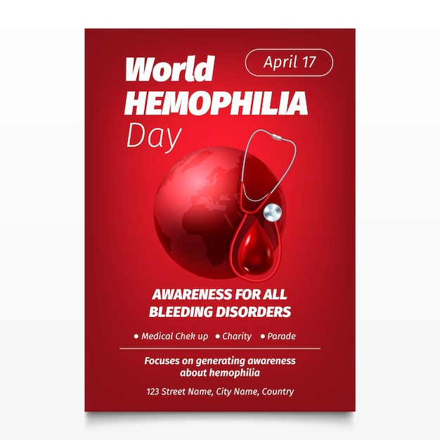 Realistic vertical poster template for world hemophilia day awareness