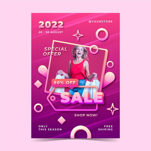 Realistic vertical sale poster template with photo