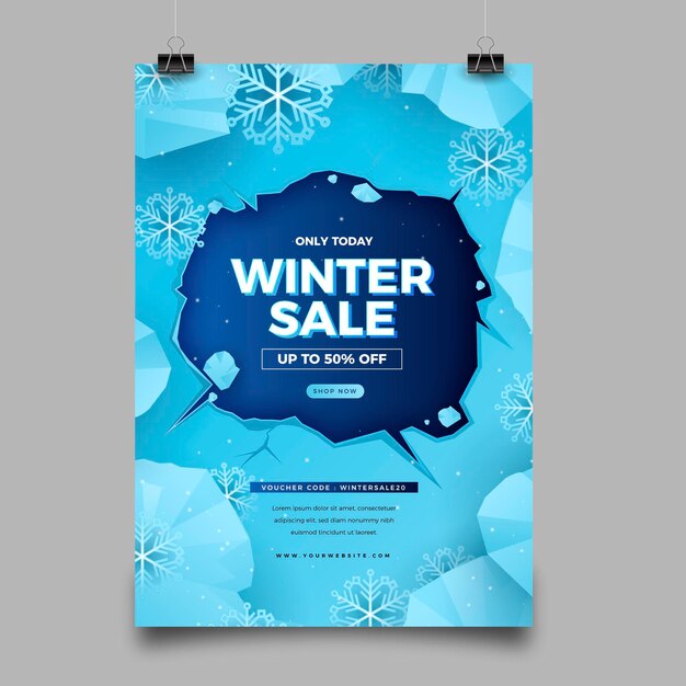 Realistic vertical winter sale poster template