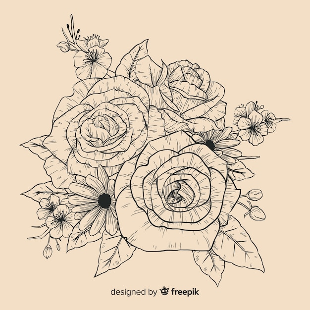 Free vector realistic vintage hand drawn floral bouquet