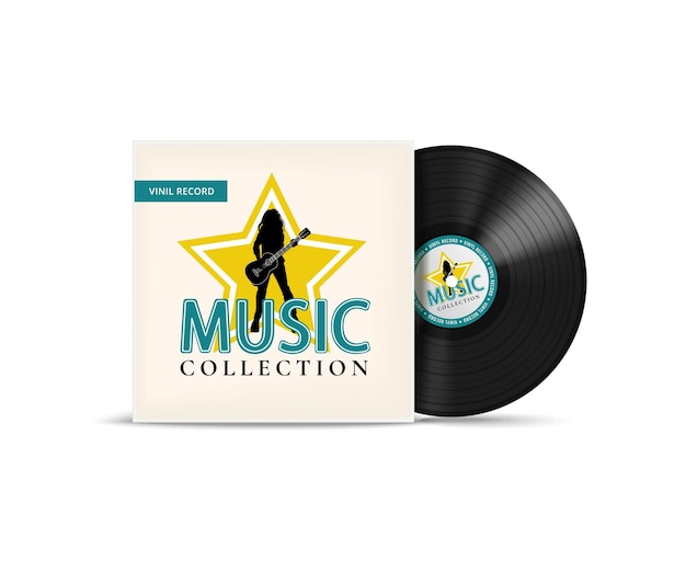 Free Vector realistic vinyl record cover mockup retro music collection on white background vector illustration