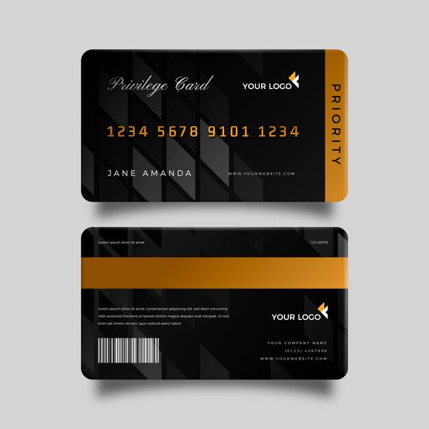 Realistic vip card template with golden details