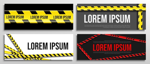 Realistic warning tape horizontal banners