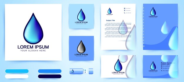 Realistic water drop logo and business branding template design