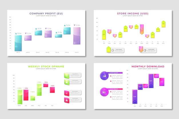 Realistic waterfall chart collection