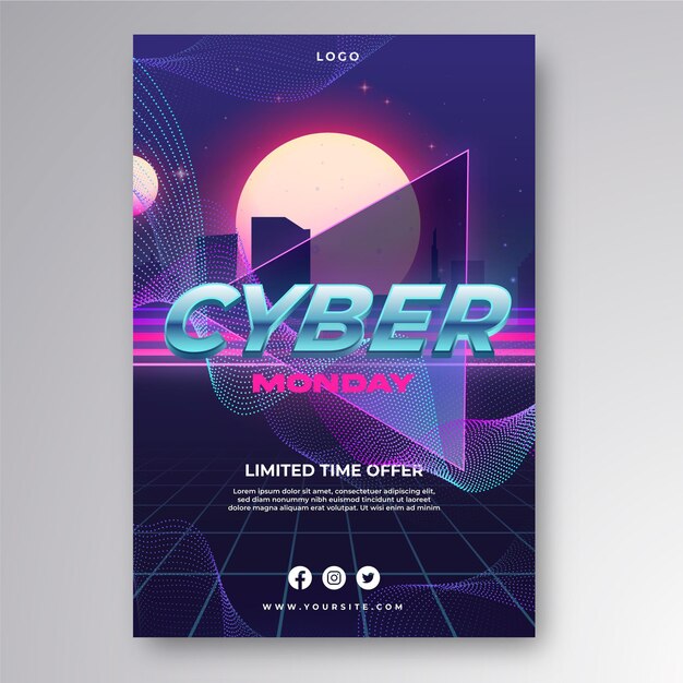 Realistic wavy cyber monday vertical poster template