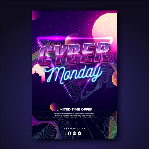 Realistic wavy cyber monday vertical poster template