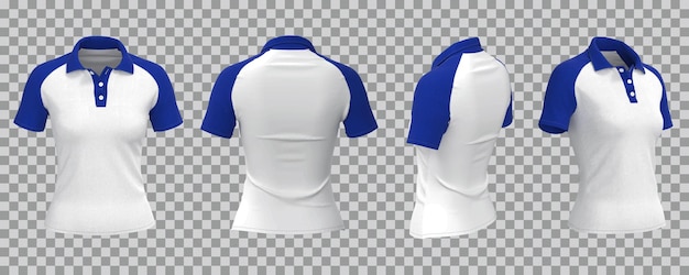 Free Vector realistic white and blue female polo shirt in different view