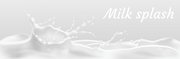 Realistic white milk splash, flowing yogurt or cream isolated on background. 