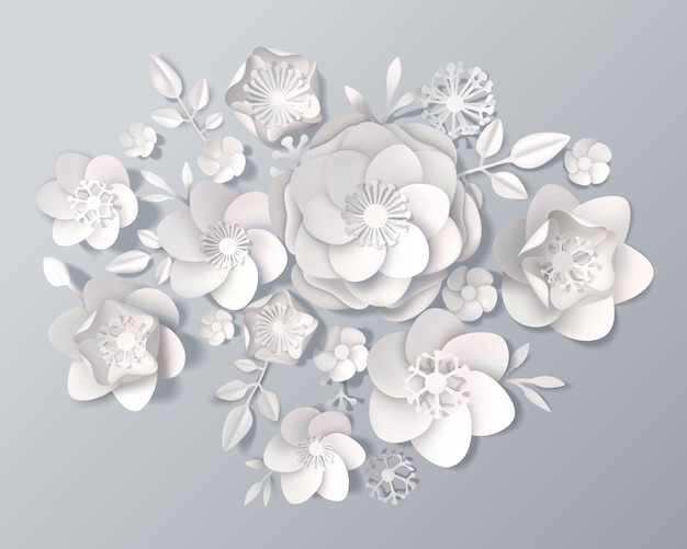 Free Vector realistic white paper flowers set