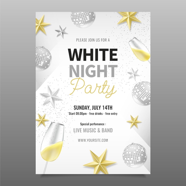 Realistic white party poster template with stars