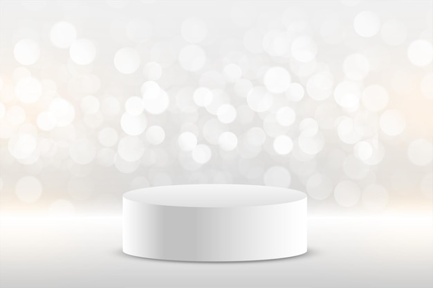 Free Vector realistic white studio podium display background with bokeh lights