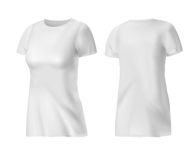 Realistic White Women's T-shirt, Front and Back view