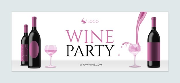 Realistic wine party facebook cover template