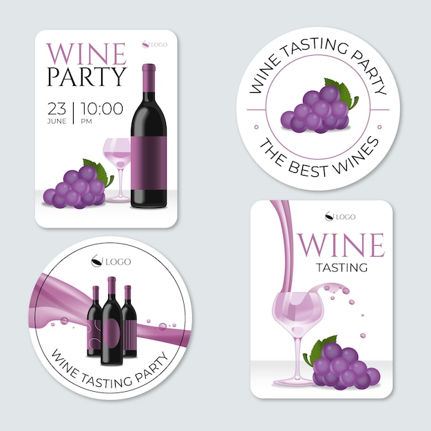 Realistic wine party labels template