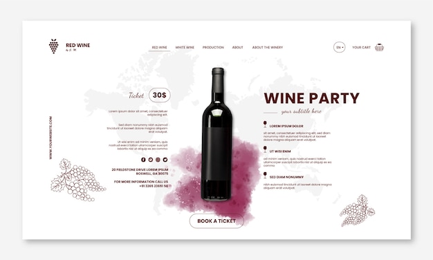 Realistic wine party landing page